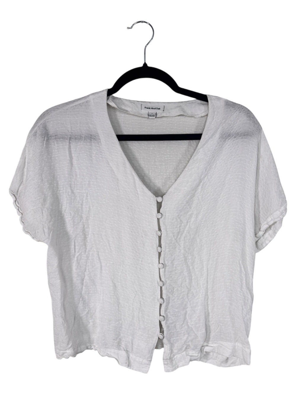 Frank and Oak White Rayon Button Down Shirt Womens M Minimalist Casual Top